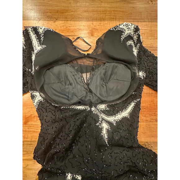 A.J. Bari Vintage 100% Silk Beaded Sequin Gown 80s 90s Asymmetric M - Picture 8 of 16